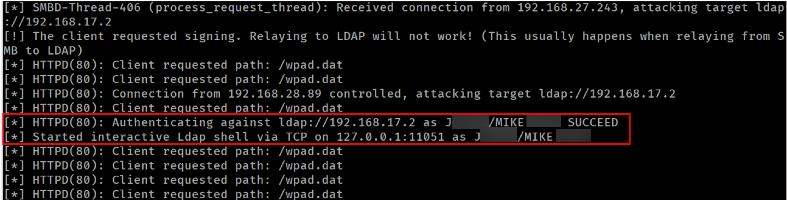 Successfully relayed user credentials
