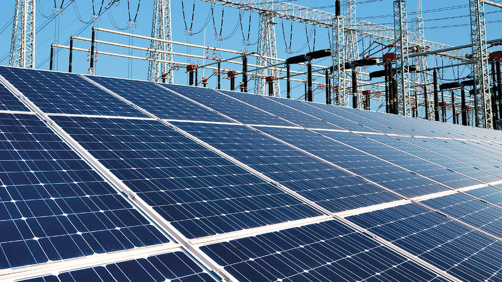 Solar panels with blue sky