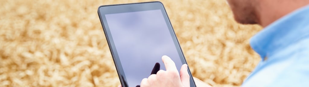Person using a tablet in front of a field