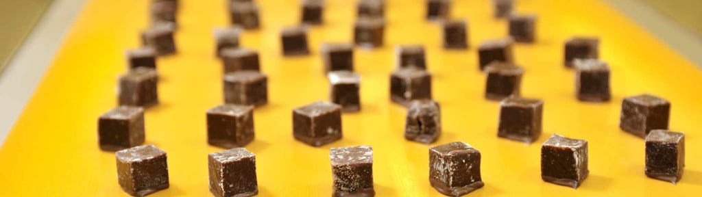 Individual chocolates on yellow tray