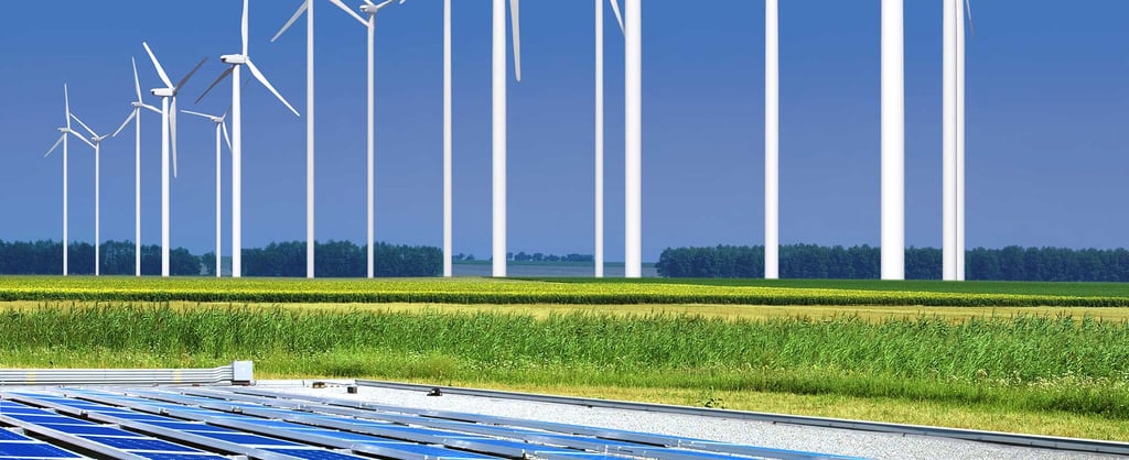 Solar farm and wind turbines