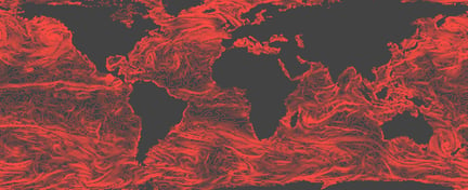 Contour map red on black
