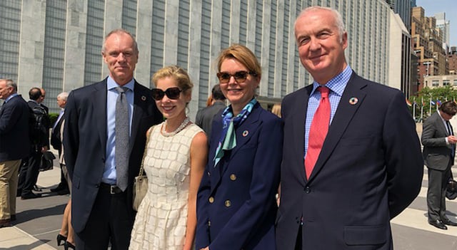 Photo of Sturla Henriksen, UN Global Compact Special Advisor on Oceans, LRQA’s Suzanne Johnson, Lisa Kingo, UN Global Compact CEO and Executive Director, and Tom Boardley, Executive Vice-President, LRQA