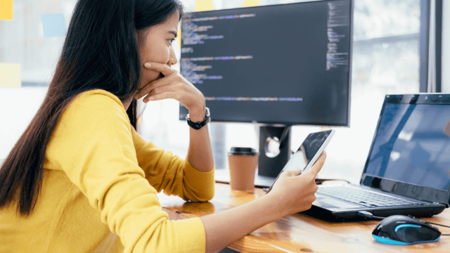 Woman working on laptop