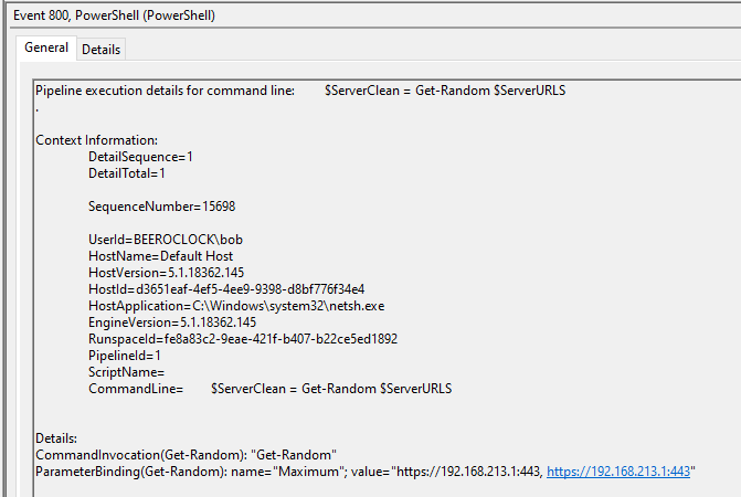 The $ServerClean variable is specific to PoshC2 and a clear IoC.