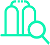 Two cylinders and magnifying glass icon